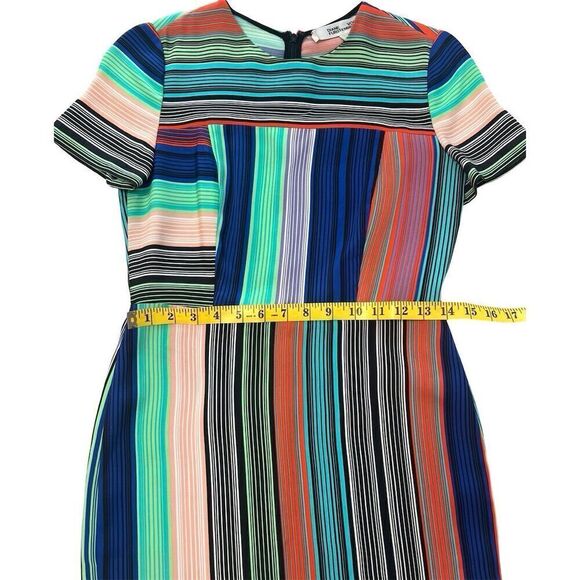 Diane von Furstenberg Women's Striped Knee Length Dress Size 2 Multicolor - Picture 6 of 9